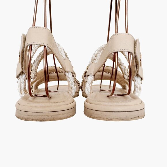 Chanel Chain & Cord Gladiator Sandals EU 39.5 US 8.5-9 Beige Leather Flat CC - Picture 6 of 14